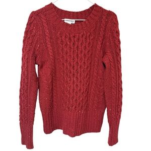 Womens Red Speckled Cable Knit Wool Blend Sweater Medium Fisherman Preppy Office